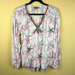 SKEMO Seashells Starfish Tunic Kaftan Beaded Top M